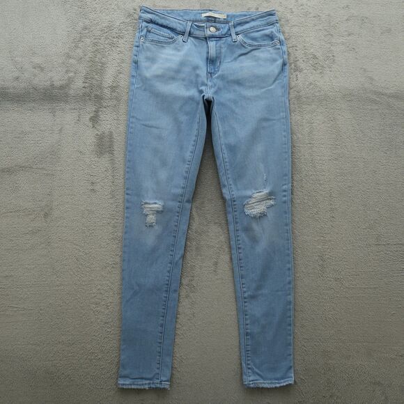Levi's 711 Jeans Women's Size 27 Blue Low-Rise Skinny 29.5" Inseam Distressed - Picture 1 of 16